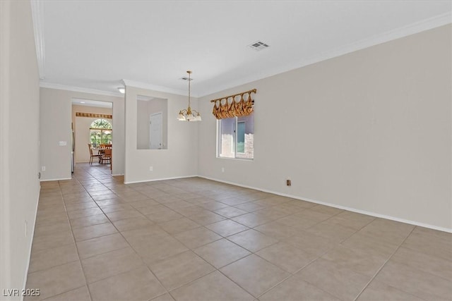 6039 Tokara Ave, Las Vegas, NV 89122 - spare room with light tile patterned flooring, a chandelier, ornamental molding, and baseboards