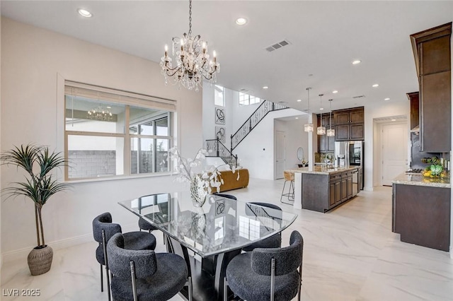 350 Gandara St, Las Vegas, NV 89138 - dining room with a chandelier, recessed lighting, and stairs