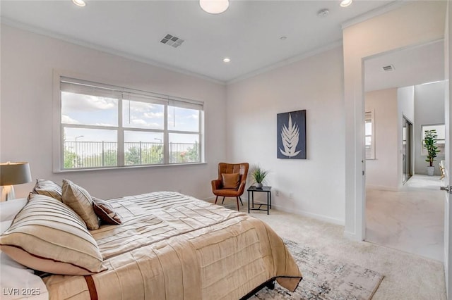 350 Gandara St, Las Vegas, NV 89138 - bedroom with ornamental molding, carpet floors, recessed lighting, and baseboards