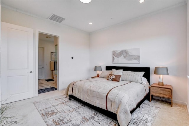 350 Gandara St, Las Vegas, NV 89138 - carpeted bedroom featuring ornamental molding, recessed lighting, and ensuite bath