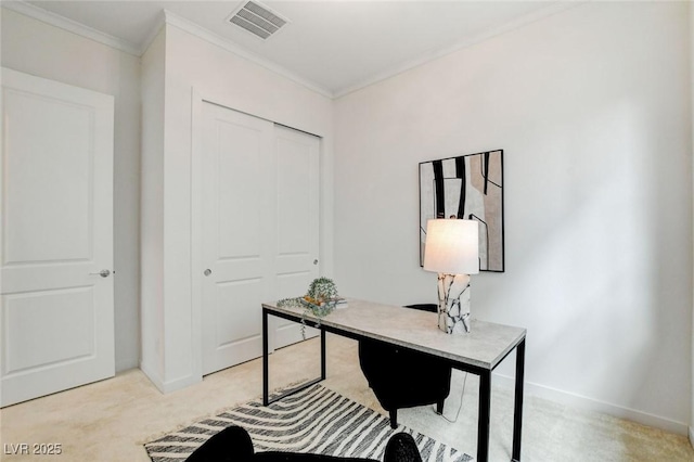 350 Gandara St, Las Vegas, NV 89138 - home office with ornamental molding, light carpet, and baseboards