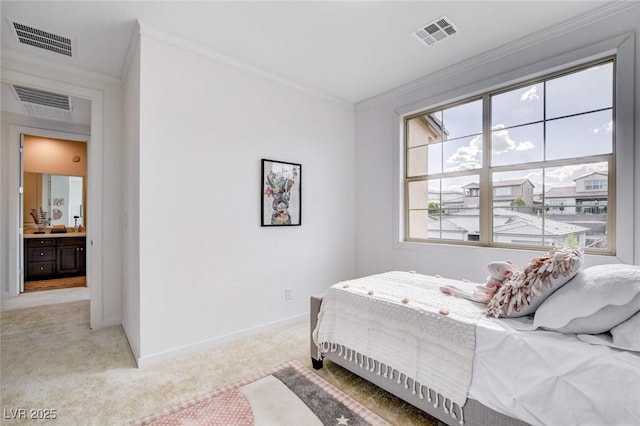 350 Gandara St, Las Vegas, NV 89138 - bedroom with crown molding, light carpet, and baseboards