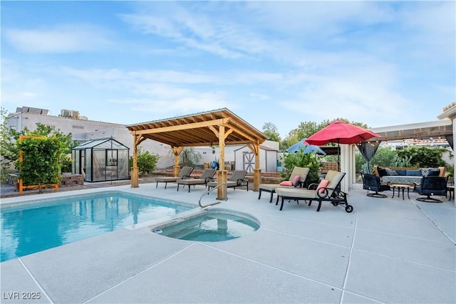 197 Ebb Tide Cir, Las Vegas, NV 89123 - view of pool featuring an outdoor living space, a gazebo, a patio area, and a pool with connected hot tub