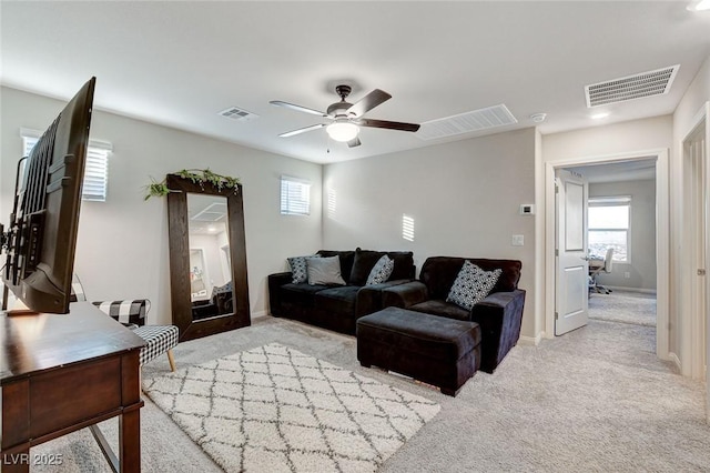 5236 Sunstone Mesa Dr, Las Vegas, NV 89166 - living area featuring carpet, ceiling fan, and baseboards