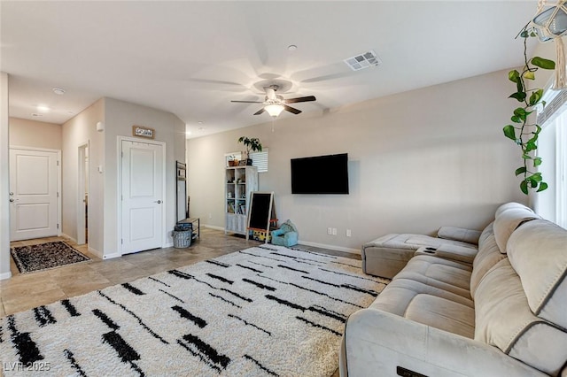5236 Sunstone Mesa Dr, Las Vegas, NV 89166 - living area featuring baseboards, ceiling fan, and light tile patterned flooring