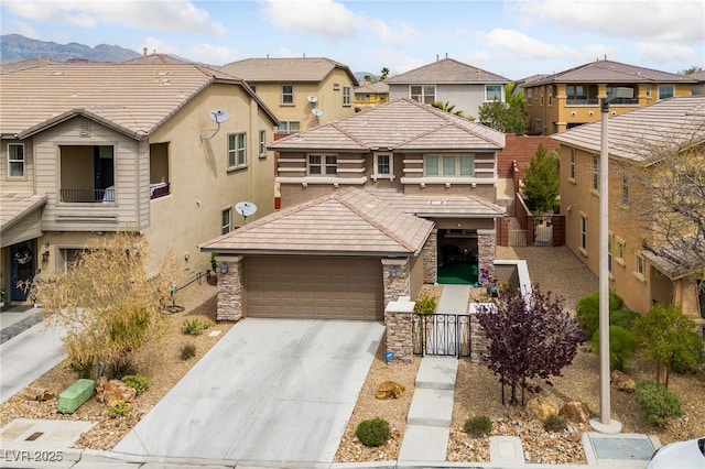 10440 Bay Ginger Ln, Las Vegas, NV 89135 - view of front facade with a residential view, stone siding, stucco siding, and concrete driveway