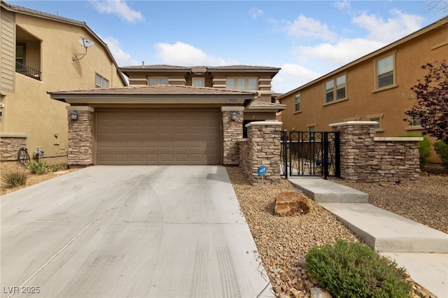 10440 Bay Ginger Ln, Las Vegas, NV 89135 - view of front of property featuring driveway, a garage, a gate, and stone siding