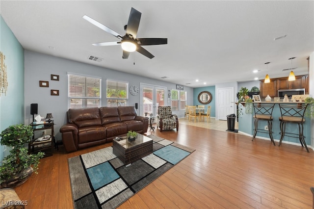 10440 Bay Ginger Ln, Las Vegas, NV 89135 - living room with ceiling fan, light wood-style floors, and recessed lighting