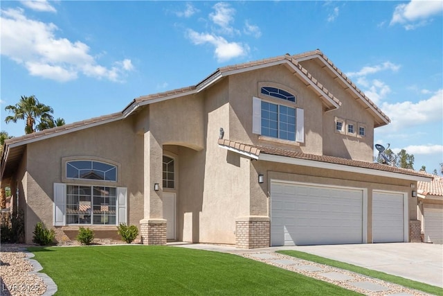 8714 Las Posas Ave, Las Vegas, NV 89147 - view of front facade featuring stucco siding, a front yard, driveway, and a tile roof