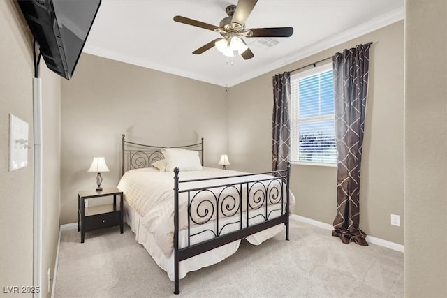 7428 Alamo Ranch Ave, Las Vegas, NV 89179 - carpeted bedroom with baseboards, ornamental molding, and ceiling fan