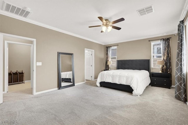 7428 Alamo Ranch Ave, Las Vegas, NV 89179 - carpeted bedroom with ornamental molding, baseboards, and ceiling fan