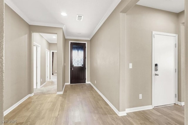 7428 Alamo Ranch Ave, Las Vegas, NV 89179 - entrance foyer with light wood-type flooring, baseboards, crown molding, and recessed lighting