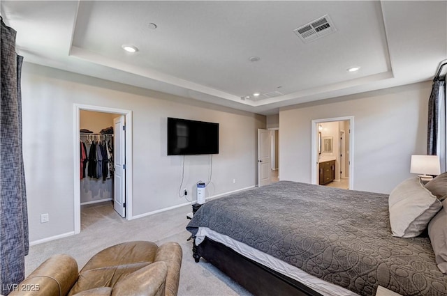 2902 Ventana Ridge Ave, Henderson, NV 89044 - carpeted bedroom with a tray ceiling, baseboards, a spacious closet, and recessed lighting
