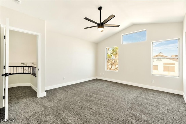 1724 Navajo Lake Way, Las Vegas, NV 89128 - spare room featuring ceiling fan, dark colored carpet, baseboards, and lofted ceiling