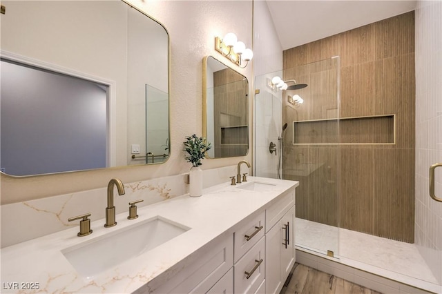 5010 Crooked Stick Way, Las Vegas, NV 89113 - full bathroom featuring a walk in shower and double vanity