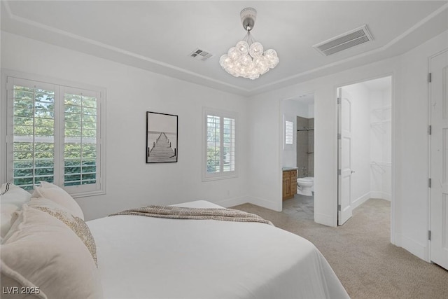 8130 Cassian Ct, Las Vegas, NV 89129 - bedroom with multiple windows, light colored carpet, a chandelier, and baseboards