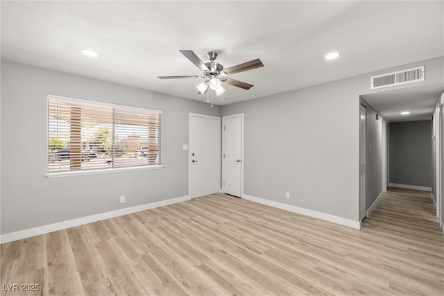 5817 Glen Eagles Ln, Las Vegas, NV 89108 - empty room featuring light wood finished floors, baseboards, ceiling fan, and recessed lighting