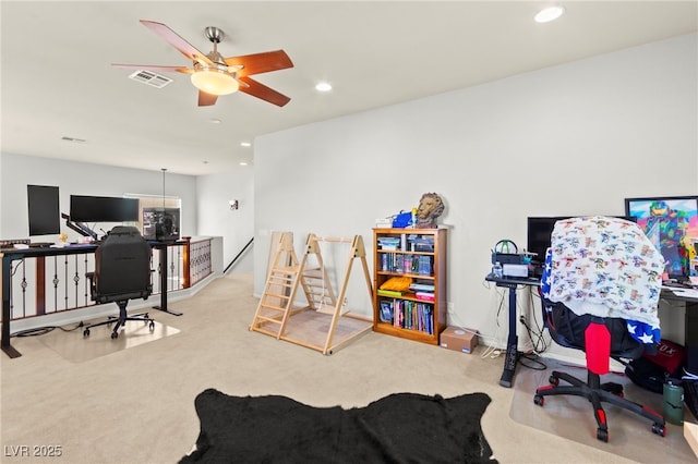 7641 Lani Dawn St, Las Vegas, NV 89149 - carpeted home office with a ceiling fan and recessed lighting