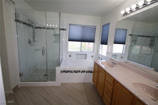 3440 Crystal Tower St, Las Vegas, NV 89129 - full bathroom featuring a bath, a shower stall, and double vanity