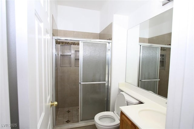 3440 Crystal Tower St, Las Vegas, NV 89129 - bathroom with vanity, a stall shower, and toilet