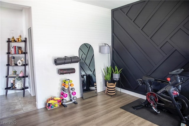 5733 Coral Sun St, North Las Vegas, NV 89031 - workout area featuring wood finished floors and baseboards
