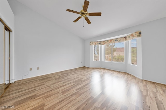 9917 Arbuckle Dr, Las Vegas, NV 89134 - empty room featuring vaulted ceiling, light wood finished floors, and a ceiling fan