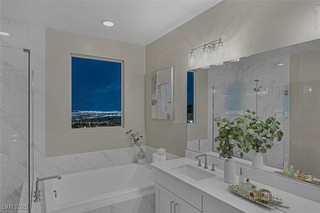 2246 Bird Of Prey St, Las Vegas, NV 89138 - full bath with a bath, vanity, a shower, and marble finish floors