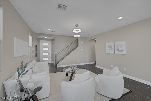 2246 Bird Of Prey St, Las Vegas, NV 89138 - living area featuring stairway, recessed lighting, and baseboards