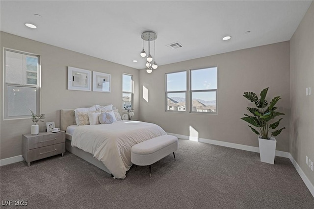 2246 Bird Of Prey St, Las Vegas, NV 89138 - bedroom featuring baseboards, dark colored carpet, and recessed lighting