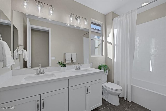 2246 Bird Of Prey St, Las Vegas, NV 89138 - bathroom with double vanity, toilet, and shower / bath combo with shower curtain