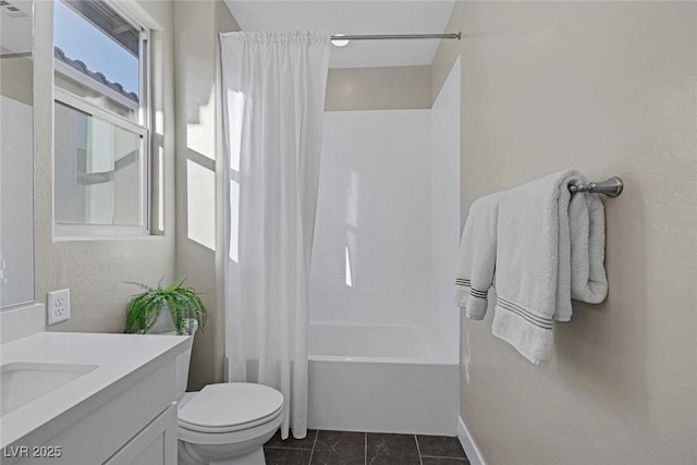 2246 Bird Of Prey St, Las Vegas, NV 89138 - full bathroom featuring vanity, toilet, shower / bath combo with shower curtain, and tile patterned floors
