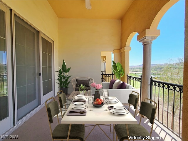 balcony featuring a mountain view
