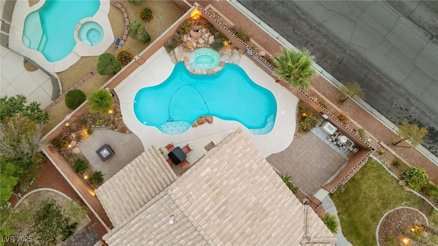 aerial view of a pool
