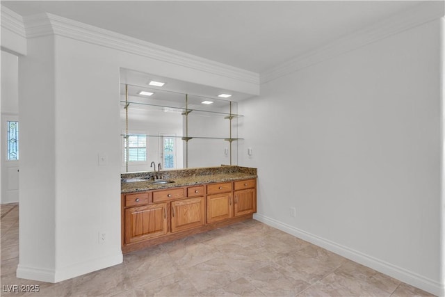 8437 Apple Hill Ct, Las Vegas, NV 89128 - bar with crown molding, baseboards, and a sink