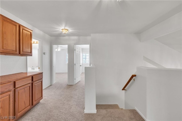 8437 Apple Hill Ct, Las Vegas, NV 89128 - stairway with carpet floors and a ceiling fan