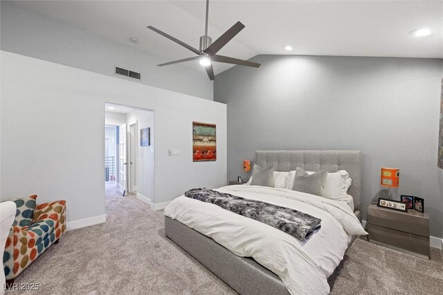 5125 Turnberry Ln, Las Vegas, NV 89113 - carpeted bedroom with baseboards, recessed lighting, a ceiling fan, and high vaulted ceiling