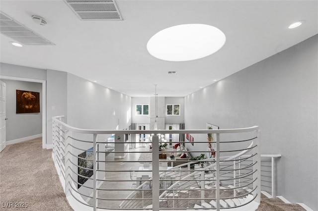 5125 Turnberry Ln, Las Vegas, NV 89113 - corridor with an upstairs landing, carpet, baseboards, and recessed lighting