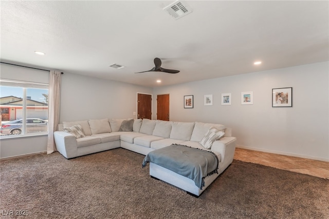 508 Purcell Dr, Las Vegas, NV 89107 - carpeted living area with ceiling fan, recessed lighting, and baseboards