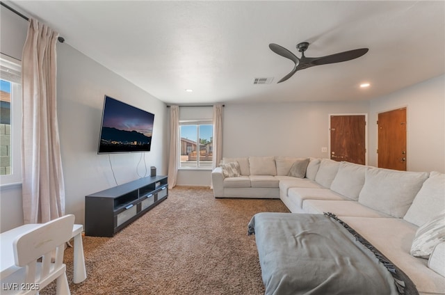 508 Purcell Dr, Las Vegas, NV 89107 - living area featuring carpet flooring, ceiling fan, and recessed lighting