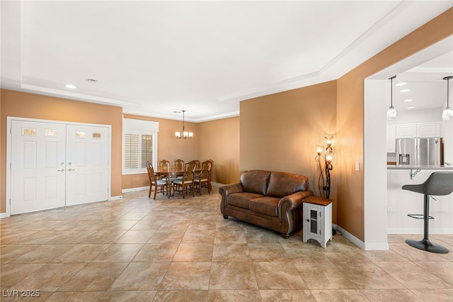 2069 Colvin Run Dr, Henderson, NV 89052 - living room with a chandelier, baseboards, and recessed lighting