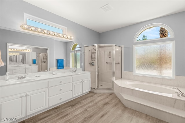 2069 Colvin Run Dr, Henderson, NV 89052 - bathroom with double vanity, plenty of natural light, and a stall shower