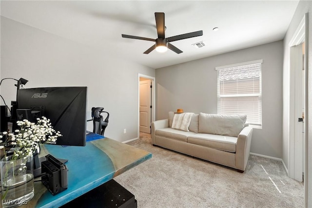 1023 Brilliant Meadow Ave, North Las Vegas, NV 89086 - home office with a ceiling fan, carpet flooring, and baseboards