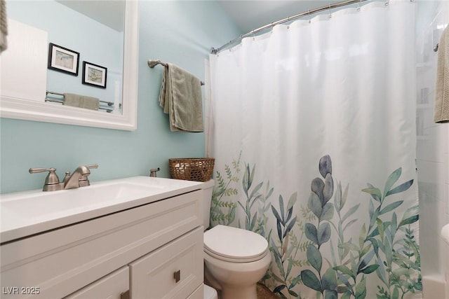 7904 Seabourn Ct, Las Vegas, NV 89129 - bathroom featuring toilet, vanity, and a shower with shower curtain