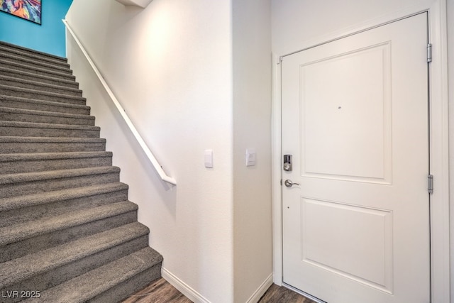 6521 Cinnamon Hazelnut St Lot 91, North Las Vegas, NV 89084 - stairs featuring wood finished floors and baseboards