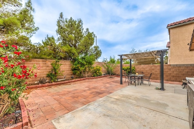 11177 Deluna St, Las Vegas, NV 89141 - view of patio / terrace featuring a pergola, a fenced backyard, and outdoor dining area