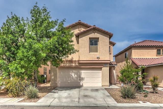 11177 Deluna St, Las Vegas, NV 89141 - view of front facade featuring concrete driveway, stucco siding, an attached garage, and a tile roof