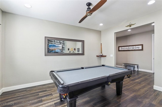 716 Cadence View Way, Henderson, NV 89011 - recreation room featuring ceiling fan, wood finished floors, recessed lighting, baseboards, and billiards