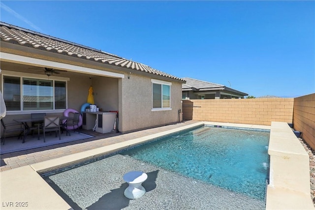 716 Cadence View Way, Henderson, NV 89011 - view of swimming pool featuring a fenced backyard, a patio, and ceiling fan