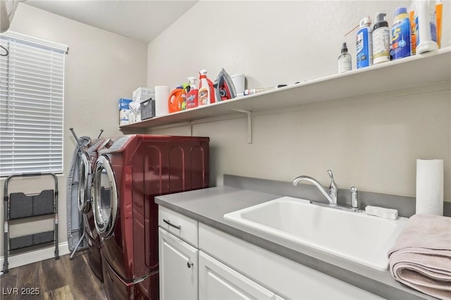 716 Cadence View Way, Henderson, NV 89011 - laundry area with separate washer and dryer, cabinet space, and dark wood finished floors
