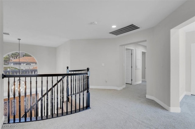 3604 N Campbell Rd, Las Vegas, NV 89129 - hall featuring an upstairs landing, a chandelier, carpet, and recessed lighting